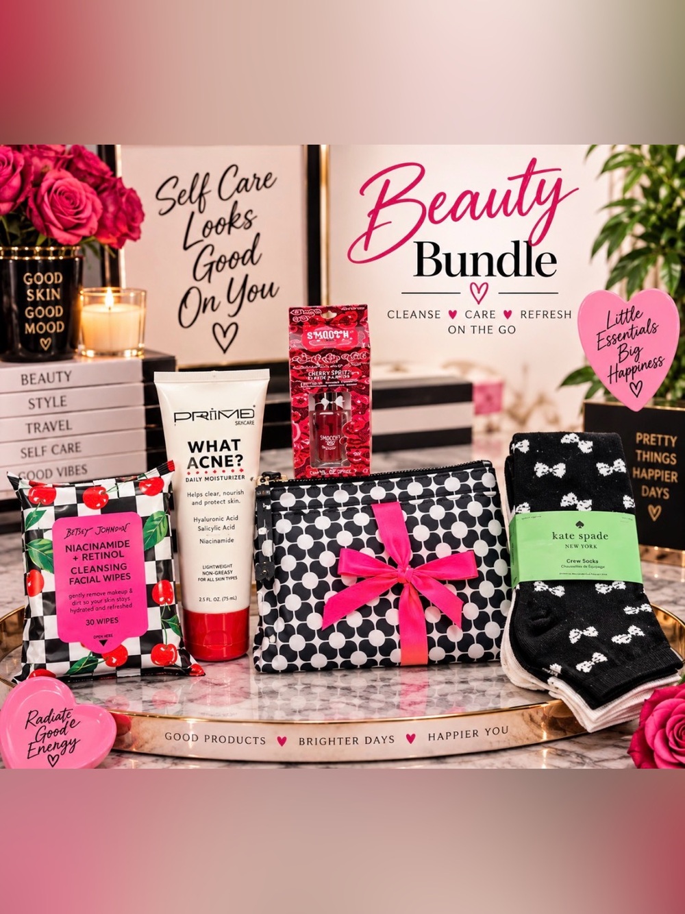 kate spade Black & White Polka Dot Beauty Bundle with Pink Bow